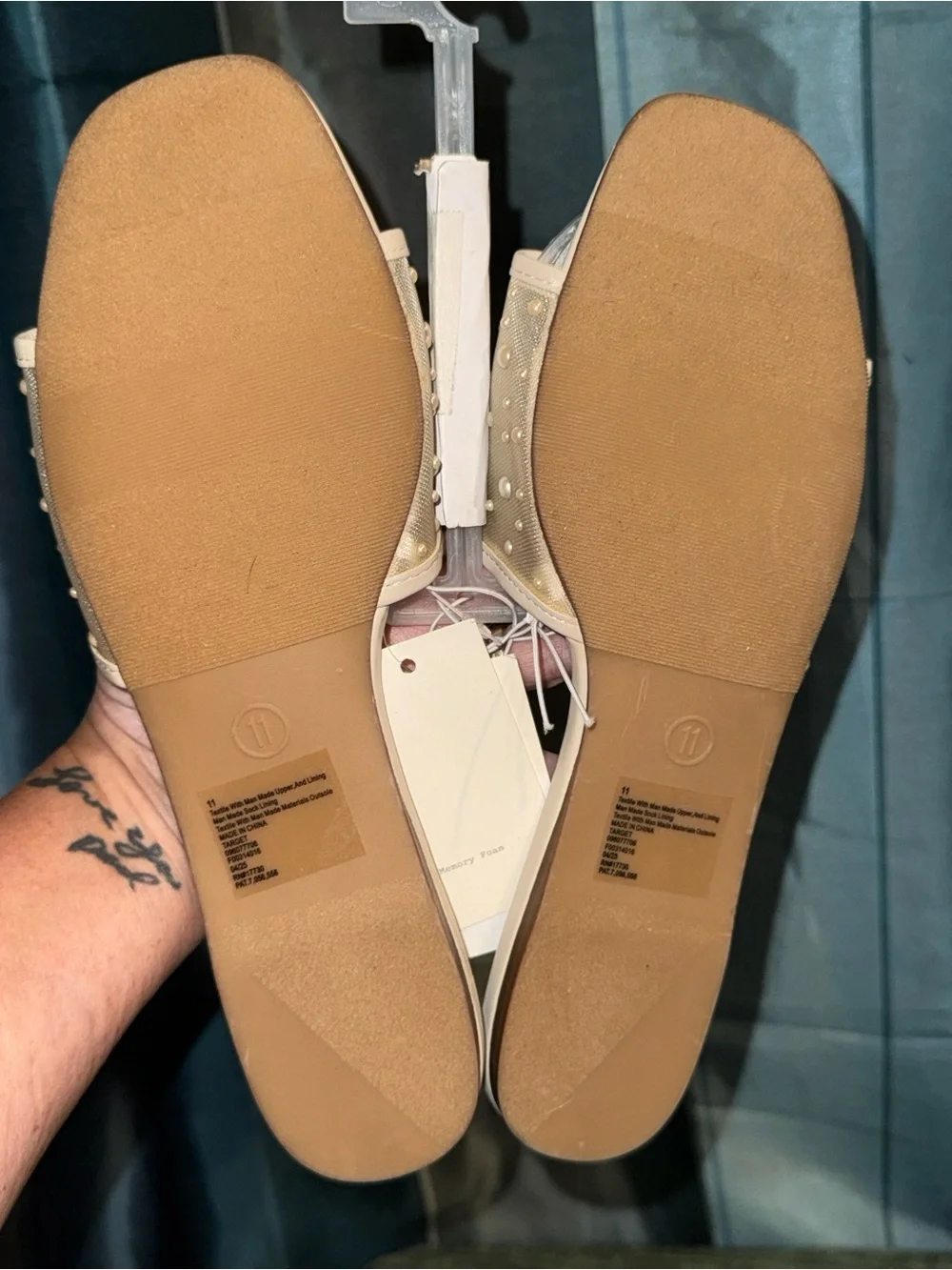 a new day Nude Beaded Mesh Slide Sandals